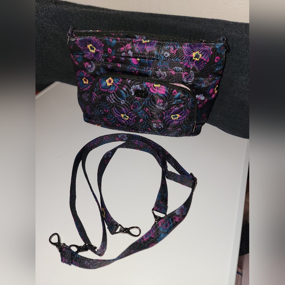 Lug Crossbody Bag in Black and Purple Floral - boho floral samba xl